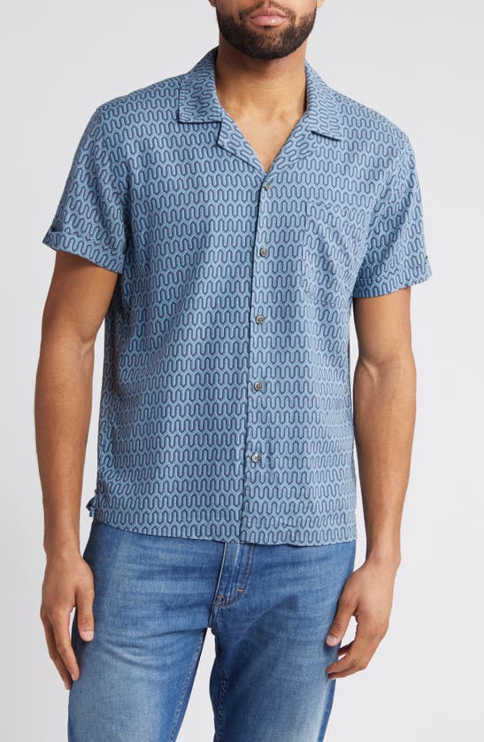 Shop Rails Waimea Geo Print Short Sleeve Linen Blend Button-up Shirt In Wishbone Blues