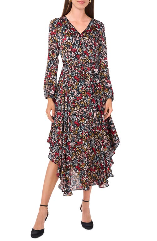 Shop Vince Camuto Floral Print Long Sleeve Dress In Rich Black