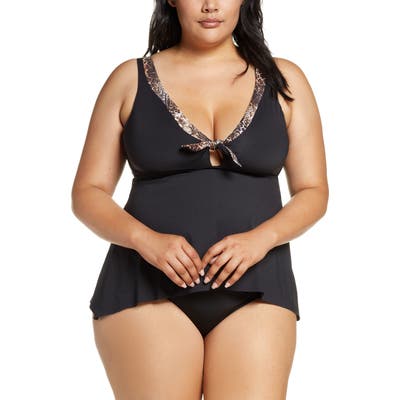 Plus Size Becca Etc. Wow Tankini Top, Black