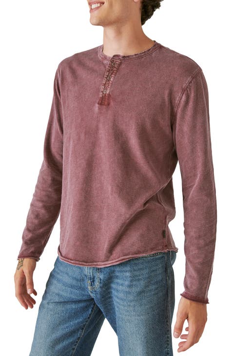 Hollister Henley T Shirt Mens Small Red Maroon Long Sleeve