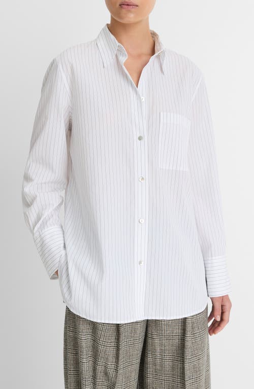 Shop Vince Stripe Relaxed Cotton Button-up Shirt In Optic White/black