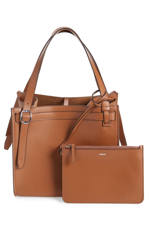 Shop Coperni Small Cabas Belted Shoulder Bag In Brown Camel