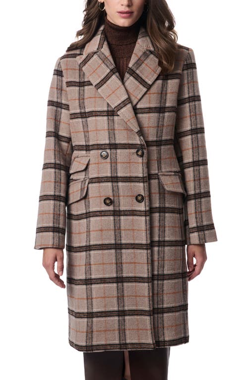 Shop Bernardo Plaid Double Breasted Coat In Brown/rust Plaid