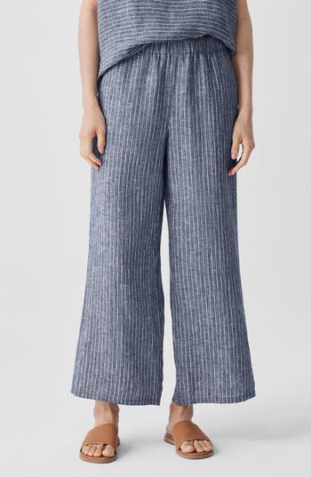 Eileen Fisher Linen Wide Leg Ankle Pants In Ocean