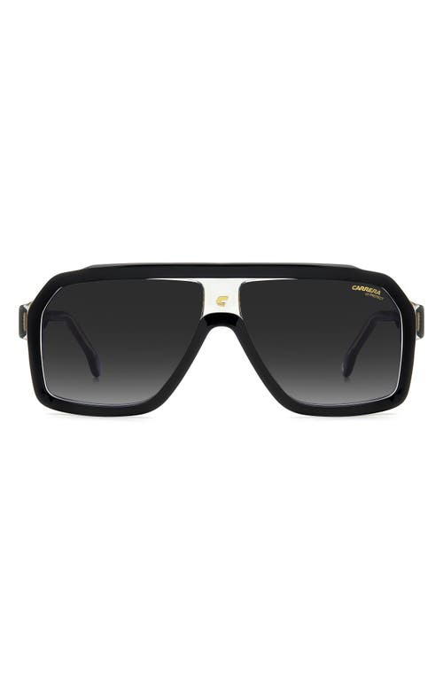 60mm Gradient Polarized Rectangular Sunglasses in Black Grey/Grey