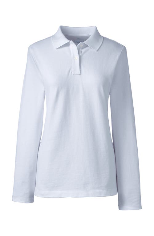 Lands' End School Uniform  Long Sleeve Feminine Fit Interlock Polo Shirt In White