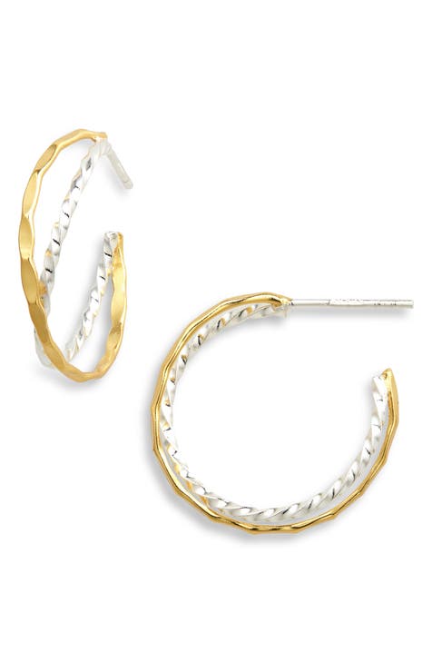 Two-Tone Crisscross Textured Hoop Earrings
