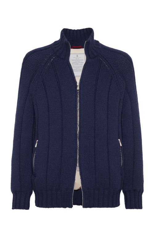 Shop Brunello Cucinelli Knit Jacket With Padding In Indigo