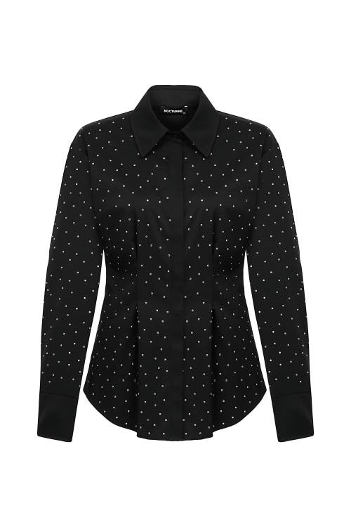 Shop Nocturne Rhinestone Embroidered Button-up Shirt In Black