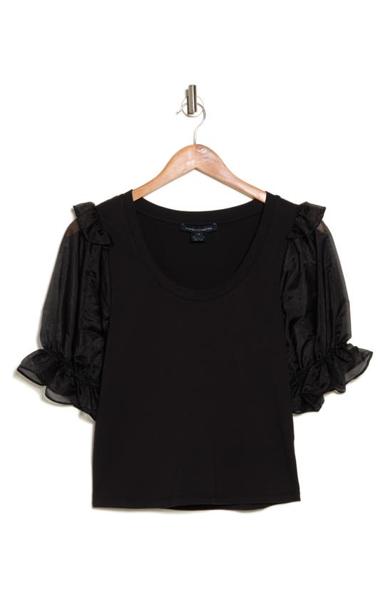 French Connection Rosana Organza Puff Sleeve T-shirt In Blackout