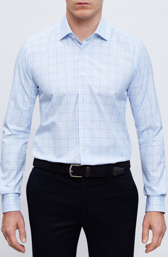 Shop Emanuel Berg Prince Of Wales Check Cotton Twill Button-up Shirt In Light Pastel Blue