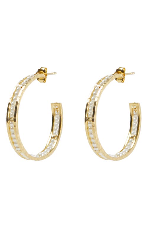 Imitation Pearl Molten Hoop Earrings in Gold