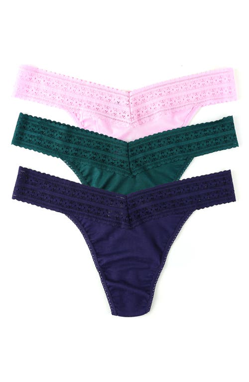 Hanky Panky Dream Lace Trim Thong In Blue/green/pink