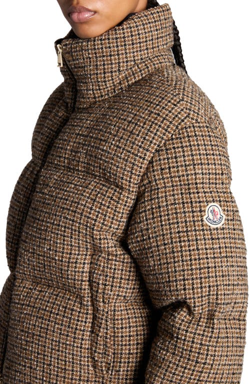 Moncler Seboune Appliquéd Checked Wool-blend Tweed Down Jacket In Beige