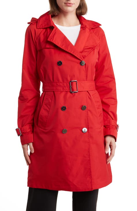 Belted Water Resistant Trench Coat with Removable Hood