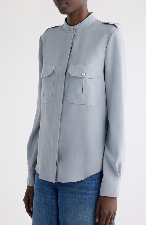 Shop Chloé Military Style Silk Crepe Button-up Shirt In Ash Blue