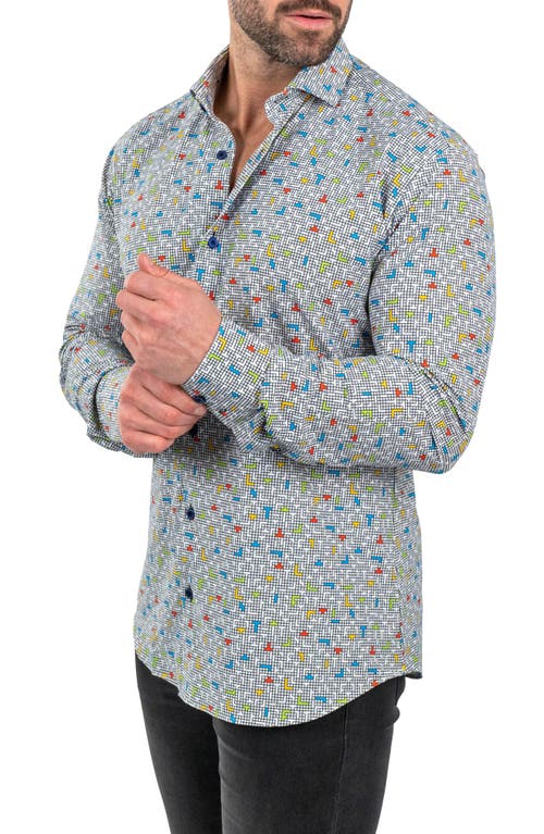 Maceoo Einstein Stretch Tetris Button-up Shirt In White