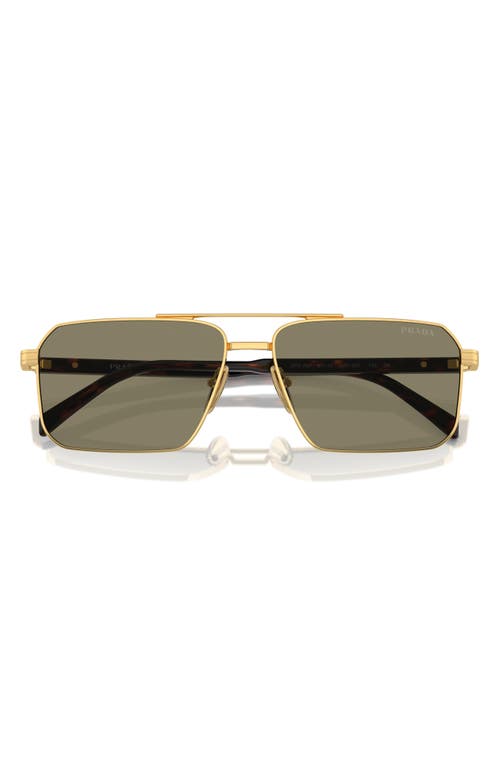 58mm Rectangular Sunglasses in Gold/Lite Brown