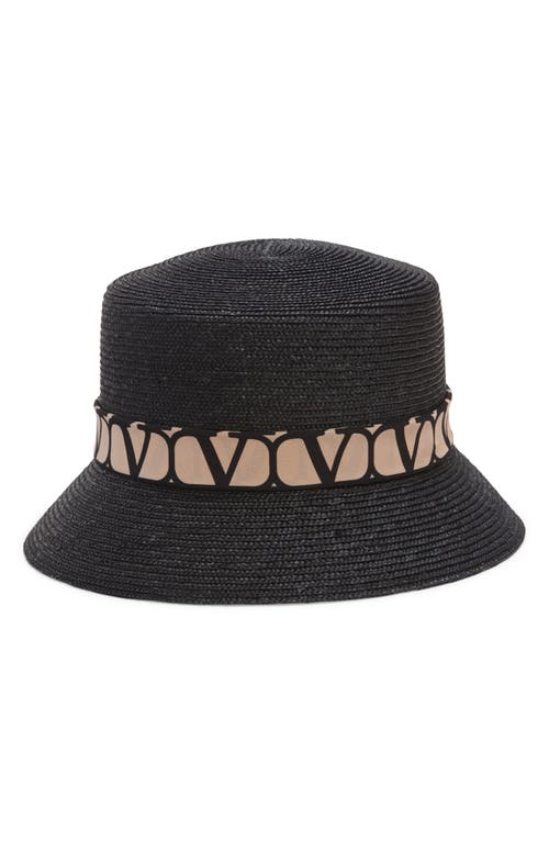 Shop Valentino Garavani Vlogo Toile Straw Bucket Hat In Y7h Nero/beige/nero