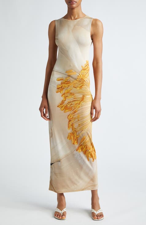 Fortunata Flower Print Semisheer Sleeveless Dress
