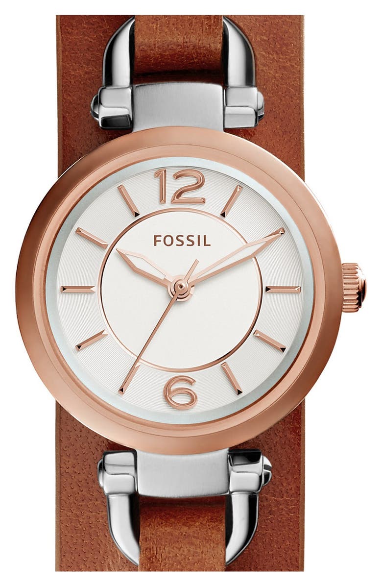 Fossil 'Georgia' Round Leather Cuff Watch, 26mm | Nordstrom