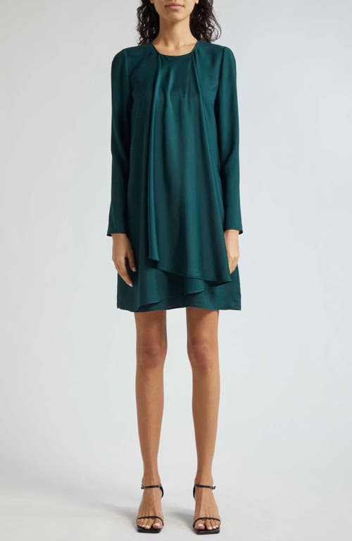 Shop Emporio Armani Ruffle Long Sleeve Crepe Shift Dress In Solid Dark Green