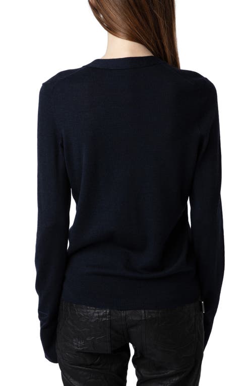 Shop Zadig & Voltaire Jemma Crystal Button Merino Wool Cardigan In Encre