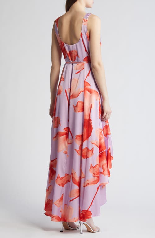 Shop Hutch Layered Ruffle High-low Wrap Dress In Lavender/orange Xray Floral