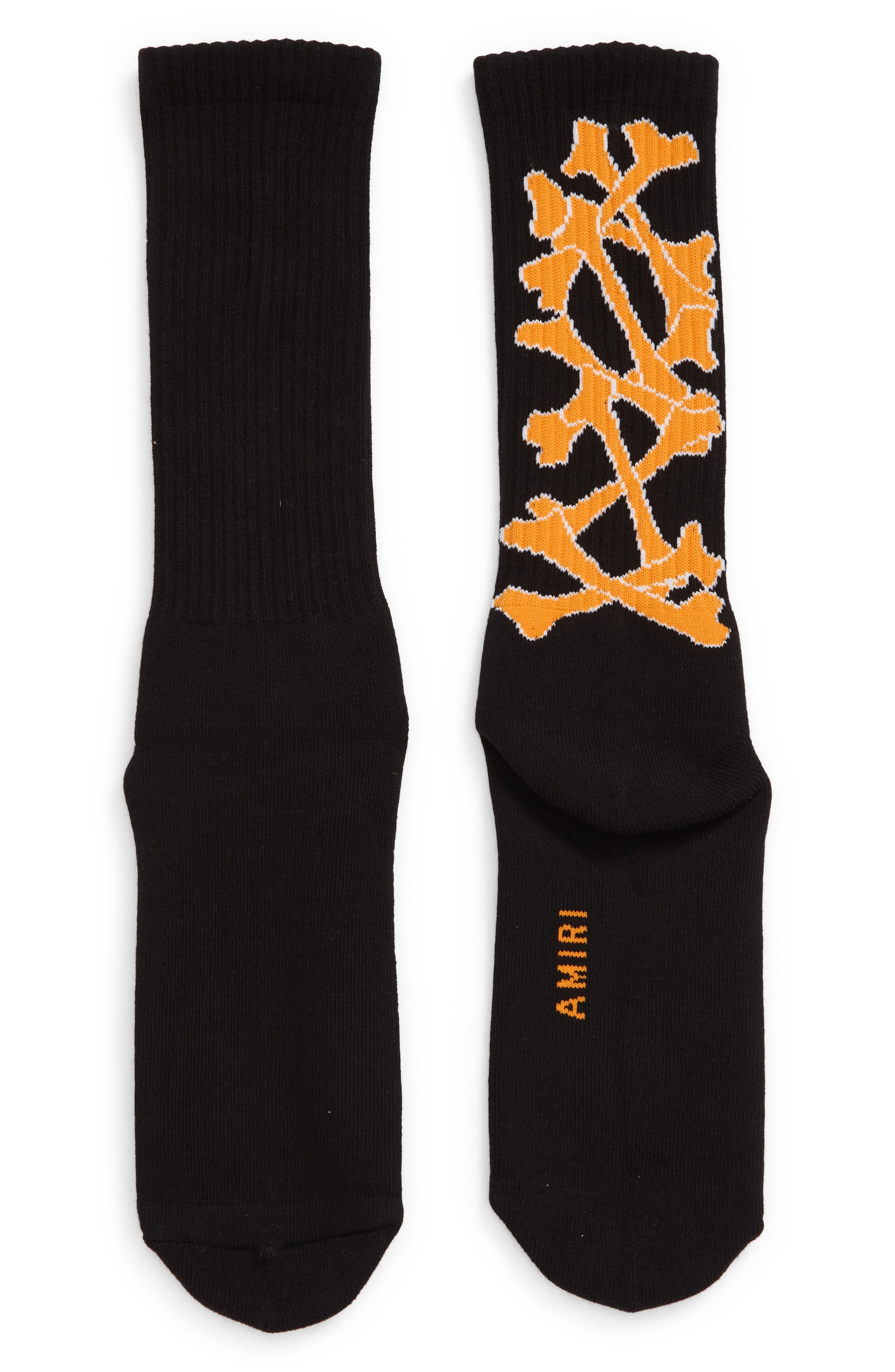 AMIRI Stacked Bones Crew Socks in Black/Orange at Nordstrom, Size 8-9 Us