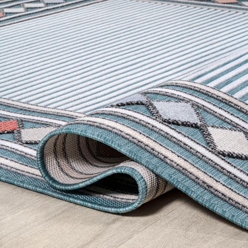 Shop Jonathan Y Sebastian High-low Modern Diamond Border Indoor/outdoor Area Rug In Blue/ivory