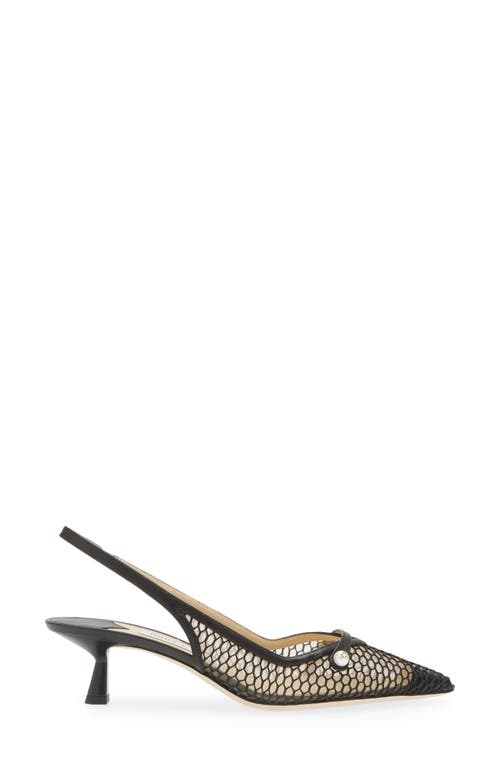 Jimmy Choo Amita 45 Fishnet Mesh & Leather Slingback Pump In Black/black