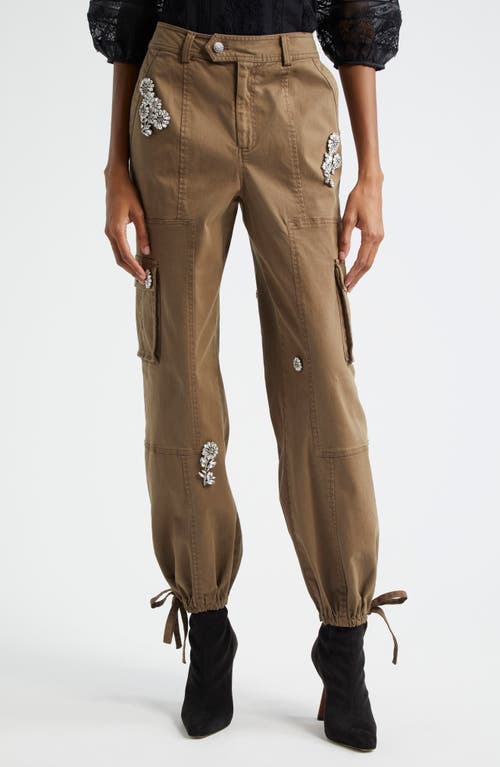 Shop Cinq À Sept Crystal Chrysanthemum Zola Cargo Pants In Olive