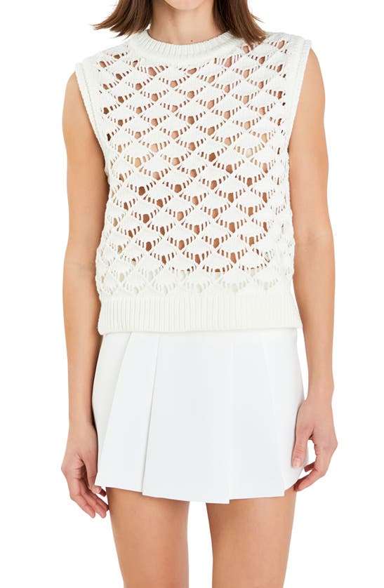 Shop English Factory Open Knit Sleeveless Sweater In White