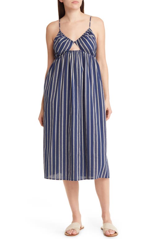 Treasure & Bond V-Neck Cutout Stripe Cotton Sundress Blue Artisan at Nordstrom,