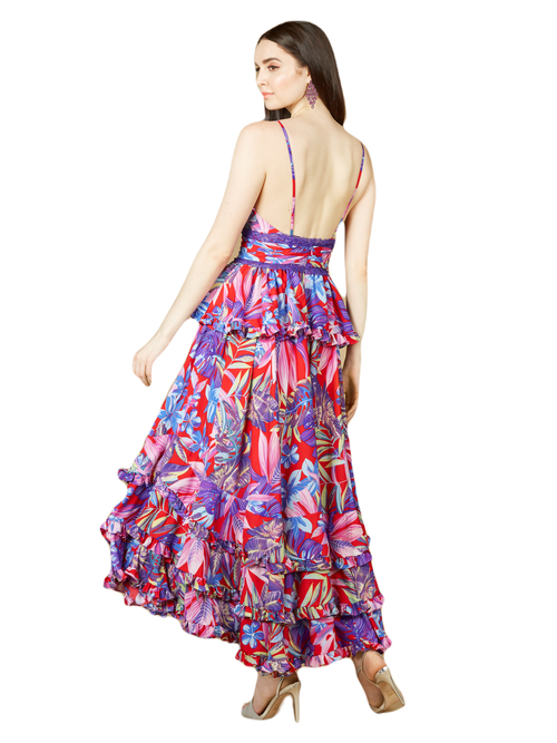 Shop Lara New York Ruffle Skirt Printed Gown In Red