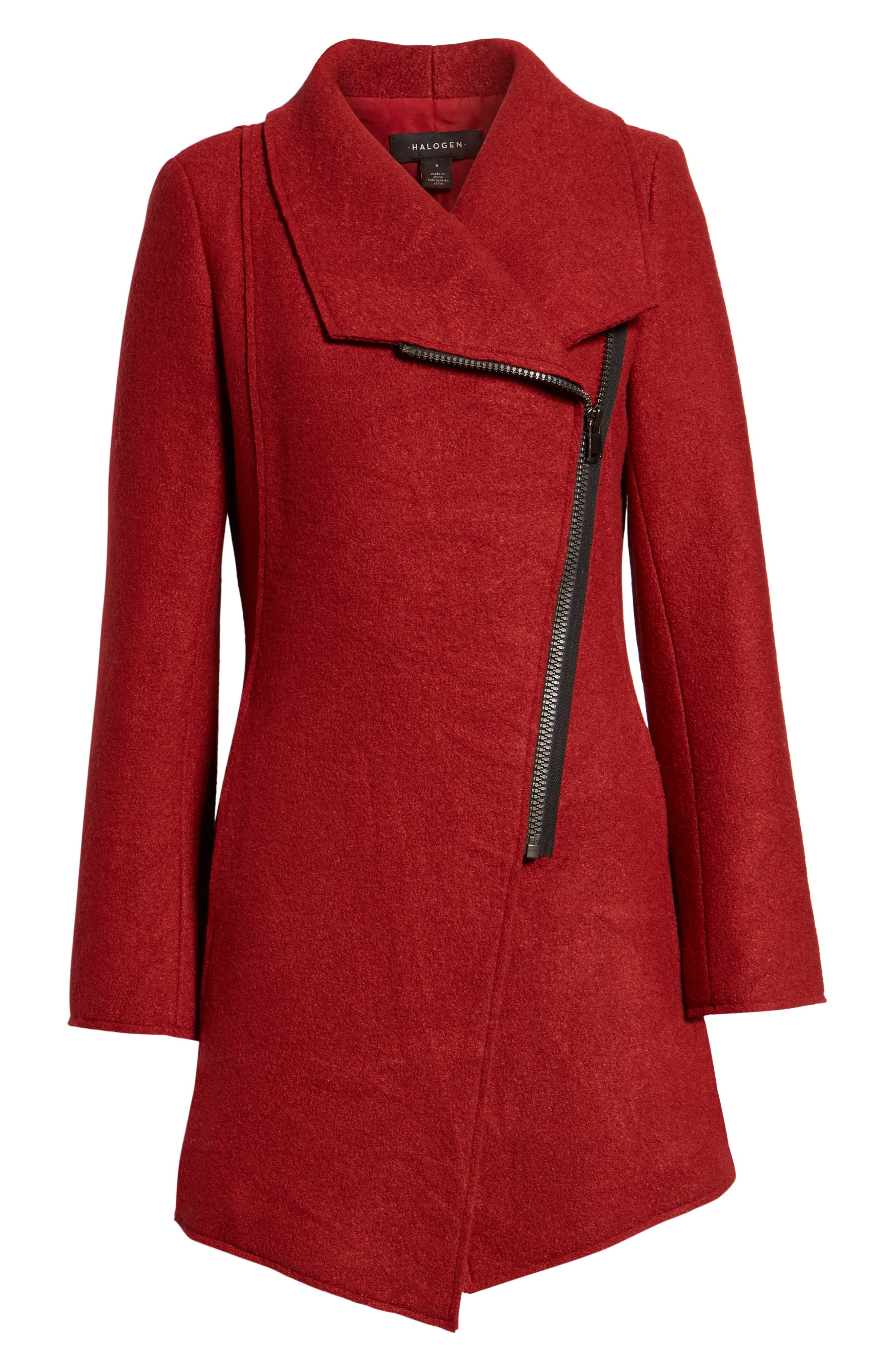 asymmetrical boiled wool coat