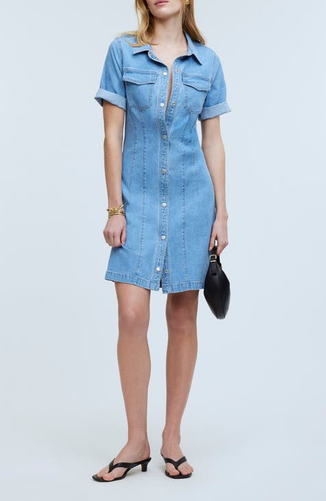 Denim Mini Dress With Zip Front In Medium Blue By Noisy May