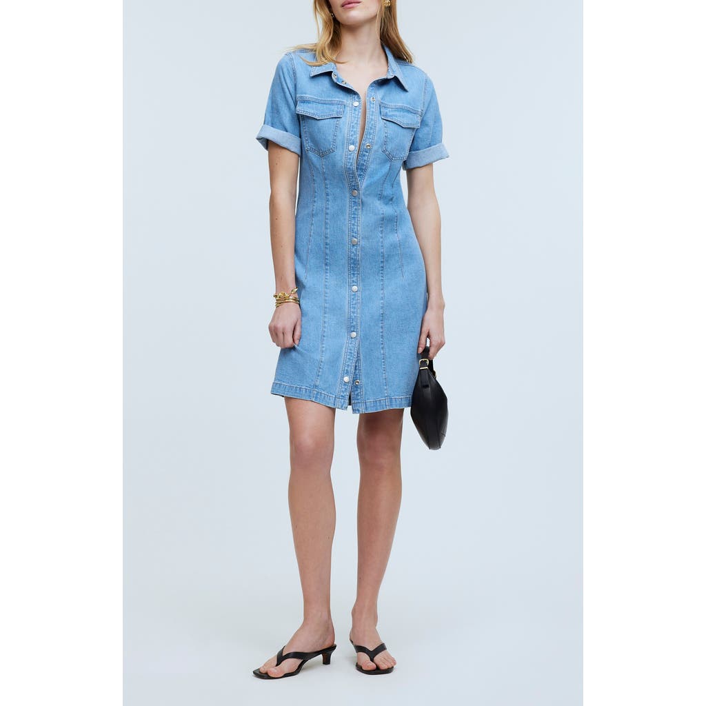 Madewell Seamed Denim Mini Shirtdress In Palermo Wash