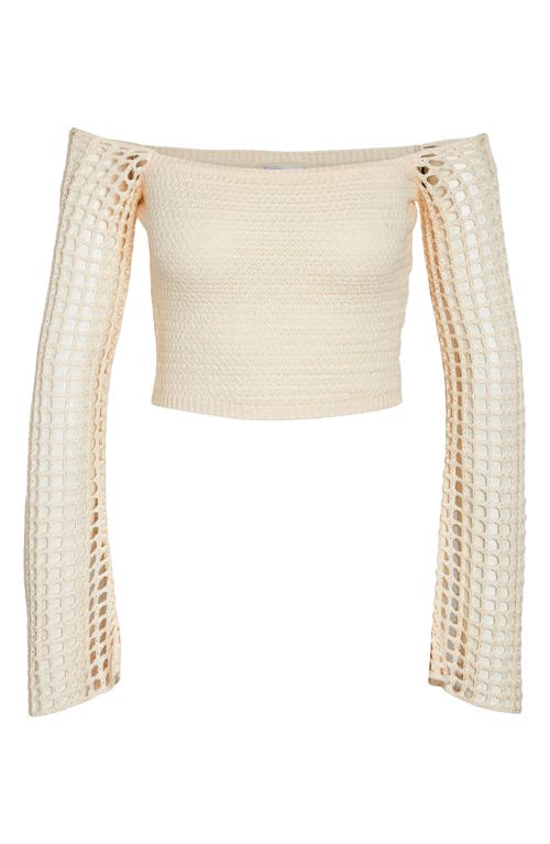 Shop Noisy May Nova Off The Shoulder Crop Sweater In Eggnog