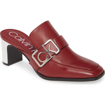 Calvin Klein Dacy Logo Buckle Loafer Mule- Burgundy