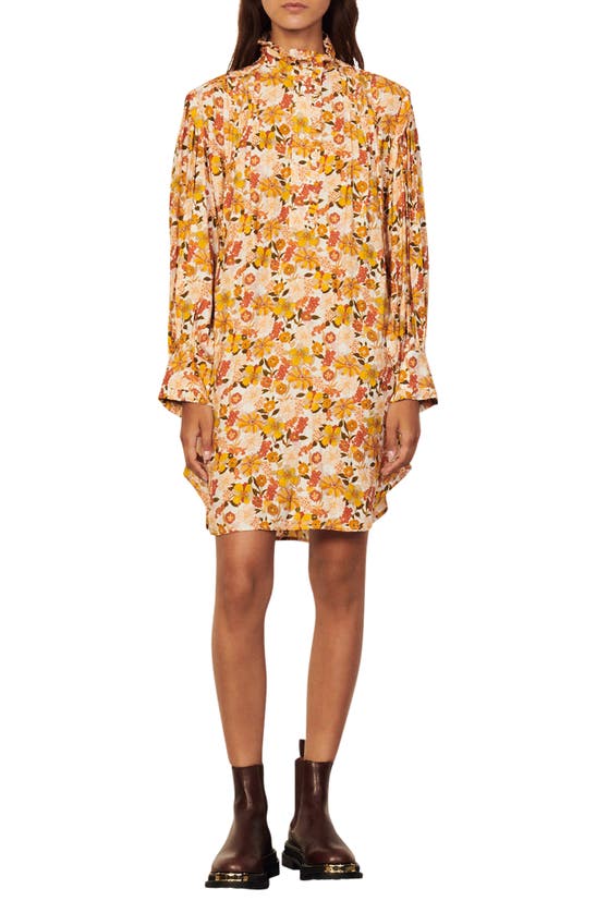 Sandro Filipa Floral Long Sleeve Dress In Ecru