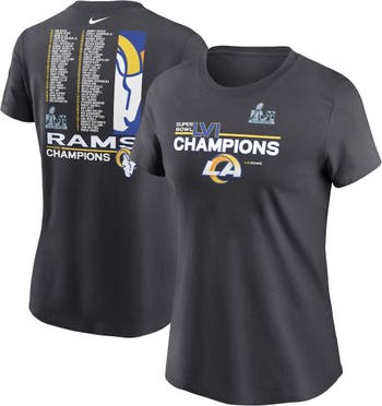 Women's Nike Anthracite Los Angeles Rams Super Bowl LVI Champions Roster T-Shirt Size: Small