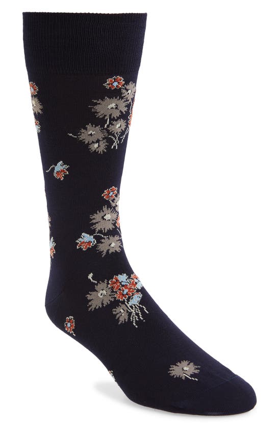 Shop Paul Smith Narcissi Floral Cotton Blend Dress Socks In Navy