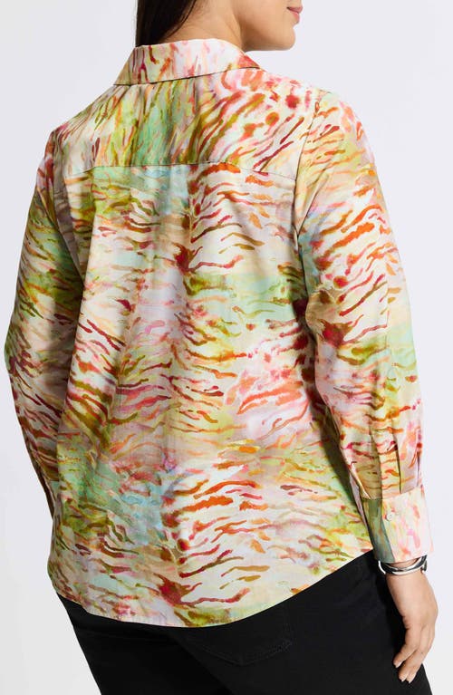 Shop Foxcroft Mary Watercolor Non-iron Cotton Button-up Shirt In Multi