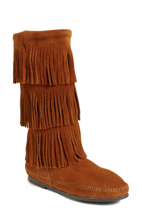 Minnetonka 3-Layer Fringe Boot in Brown Suede