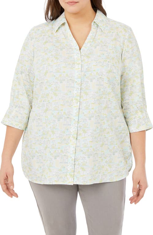 Foxcroft Meryl Coast to Print Cotton Button-Up Shirt Sea Mist at Nordstrom,