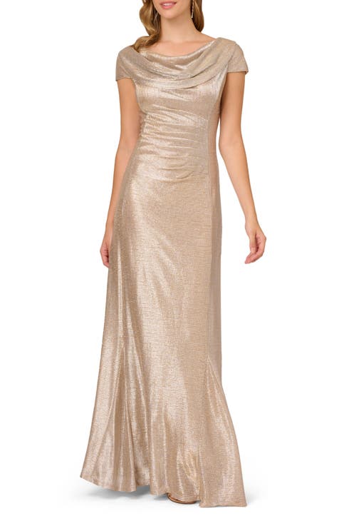 Metallic Drape Neck Gown