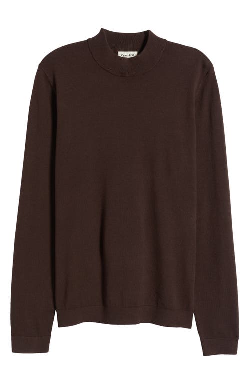 Shop Open Edit Solid Mock Neck Sweater In Brown Bean