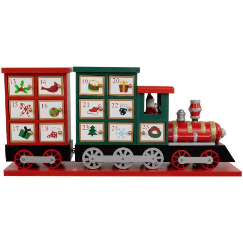 NORTHLIGHT NORTHLIGHT 16.5" LOCOMOTIVE TRAIN WOODEN CHRISTMAS ADVENT CALENDAR 