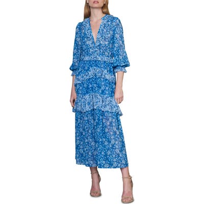 Ml Monique Lhuillier Ruffle Tier Midi Dress, Blue